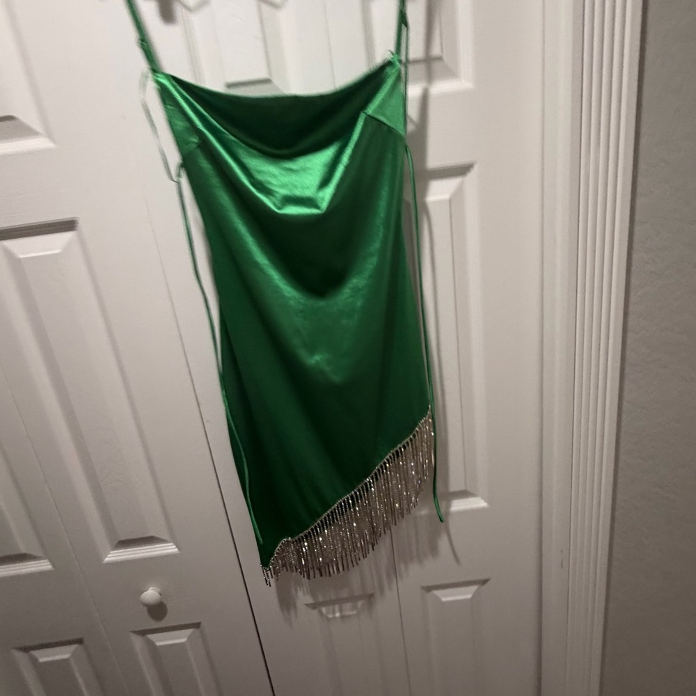 PrettyLittleThing Emerald Satin Dress